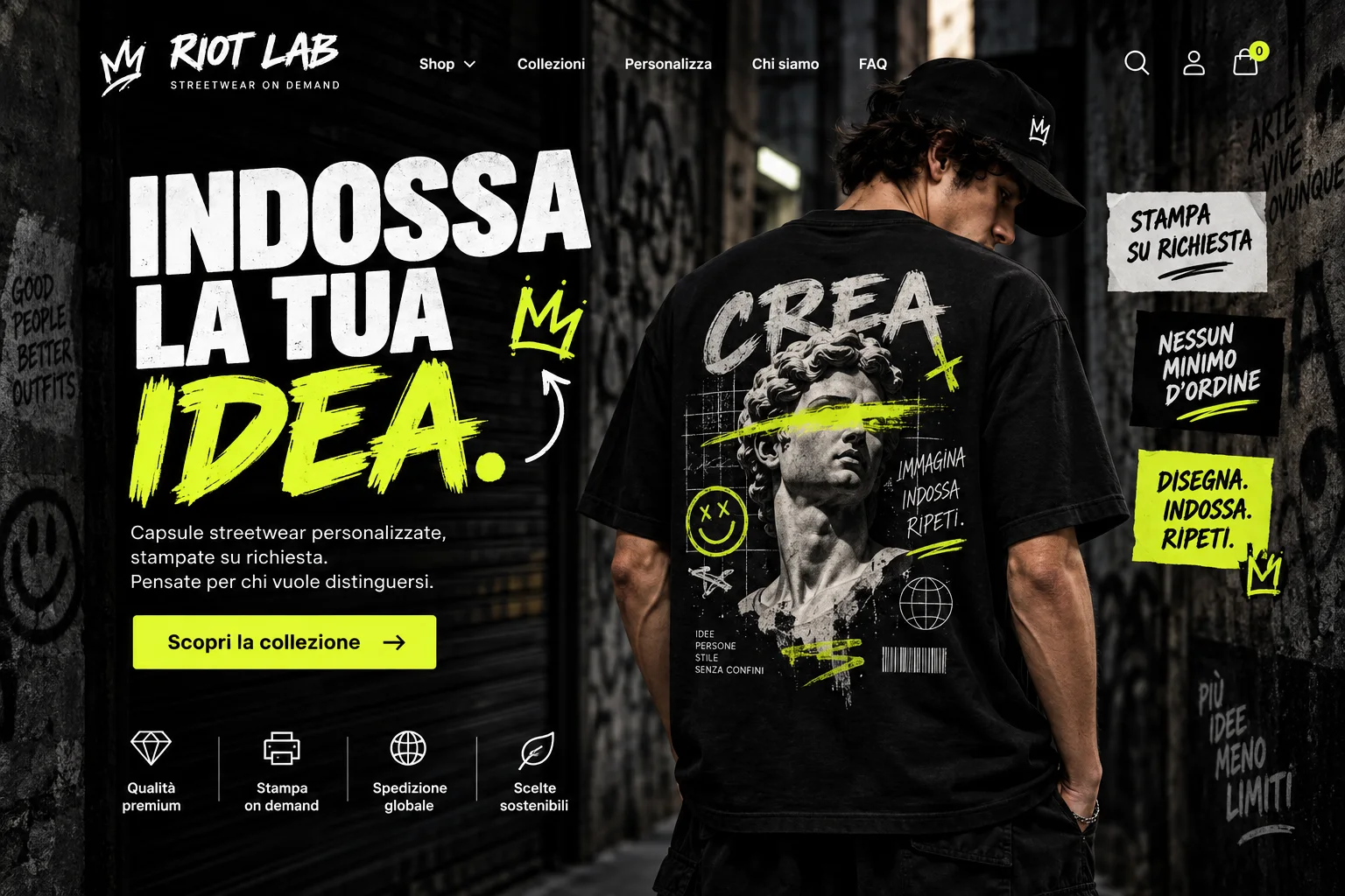 Concept visuale di web design Riot Lab